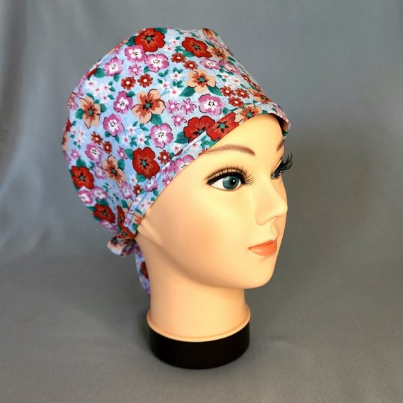Reversible Unisex Floral and Unicorns Surgical Scrub Cap Hat! Preshrunk Cotton - Picture 4 of 5